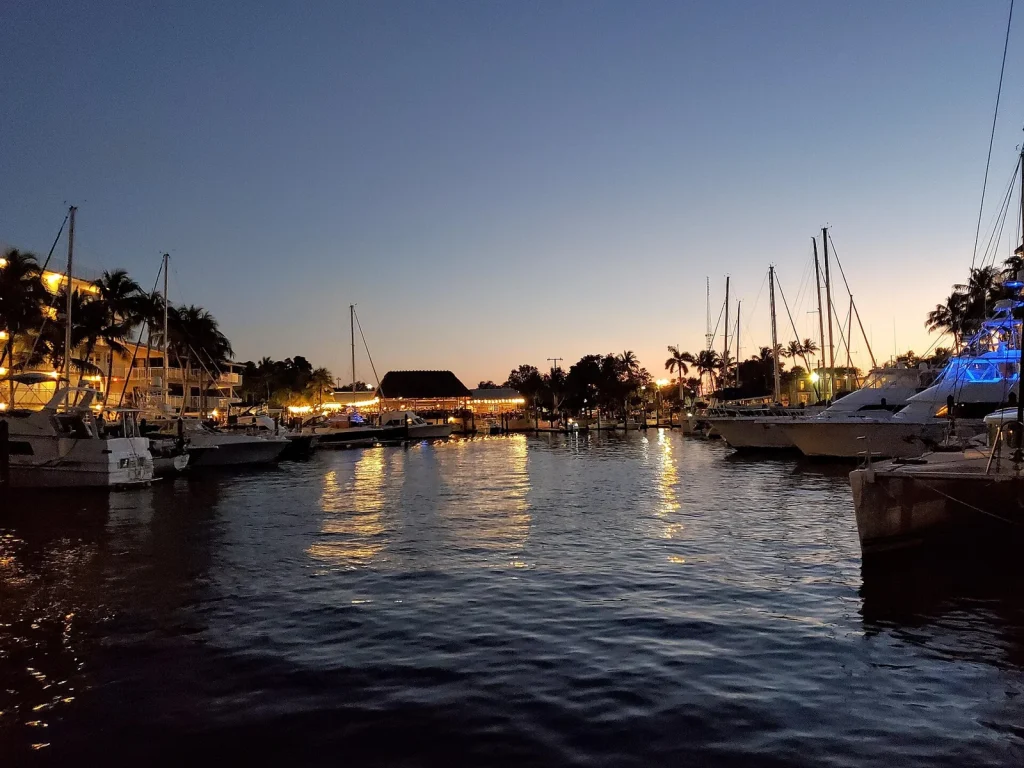 A Key Largo marina at dusk